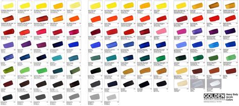 golden acrylics color chart|golden acrylic paint color list.